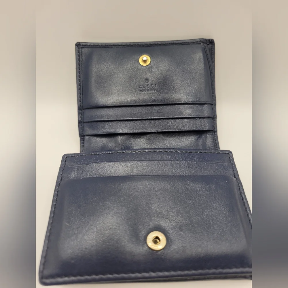 GUCCI Blue Quilted Denim Pearl GG Marmont Small Flap Wallet Card Case